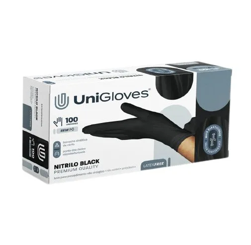 Luva UNIGLOVES Black Nitrilica S/PÓ (Tam G)