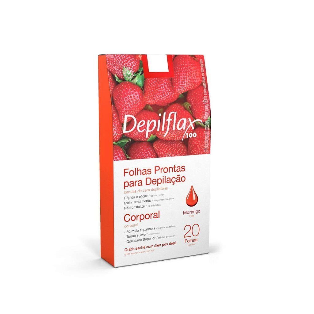 Folhas Prontas Depilação Corpo DEPILFLAX morango(20 folhas) - Imagem 2